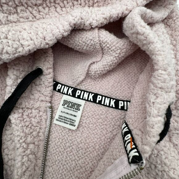 Victoria Secret PINK SMALL Hoodie Sherpa Fleece 1/4 Zip Pink Pullover Cozy - Picture 6 of 7